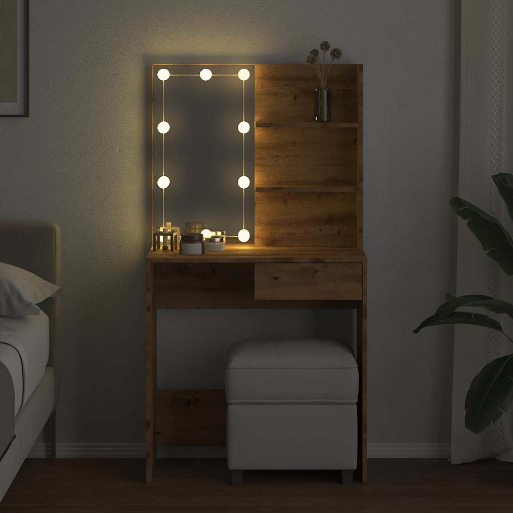 Schminktisch mit LED-Leuchten Artisan-Eiche 74,5x40x141 cm