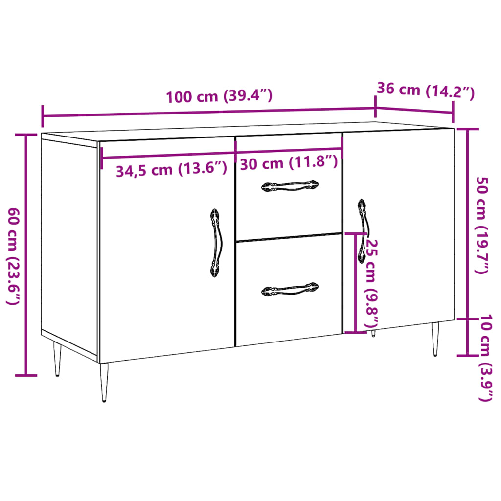 Sideboard Artisan-Eiche 100x36x60 cm Holzwerkstoff