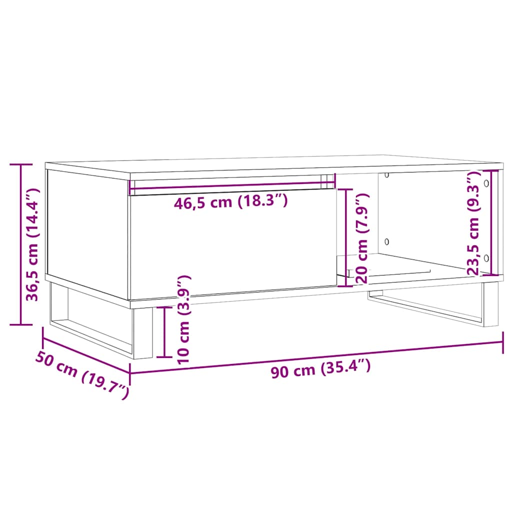 Couchtisch Altholz-Optik 90x50x36,5 cm Holzwerkstoff