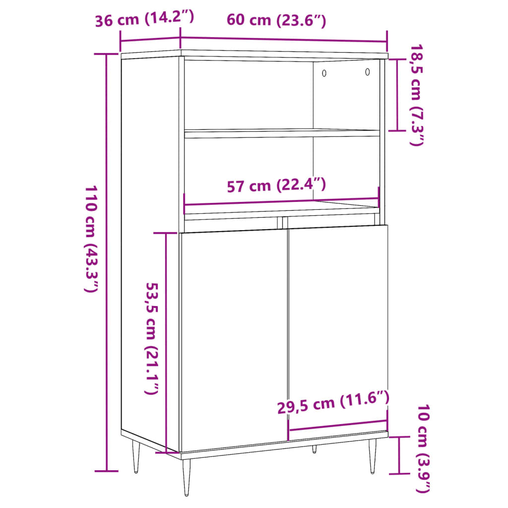 Highboard Altholz-Optik 60x36x110 cm Holzwerkstoff