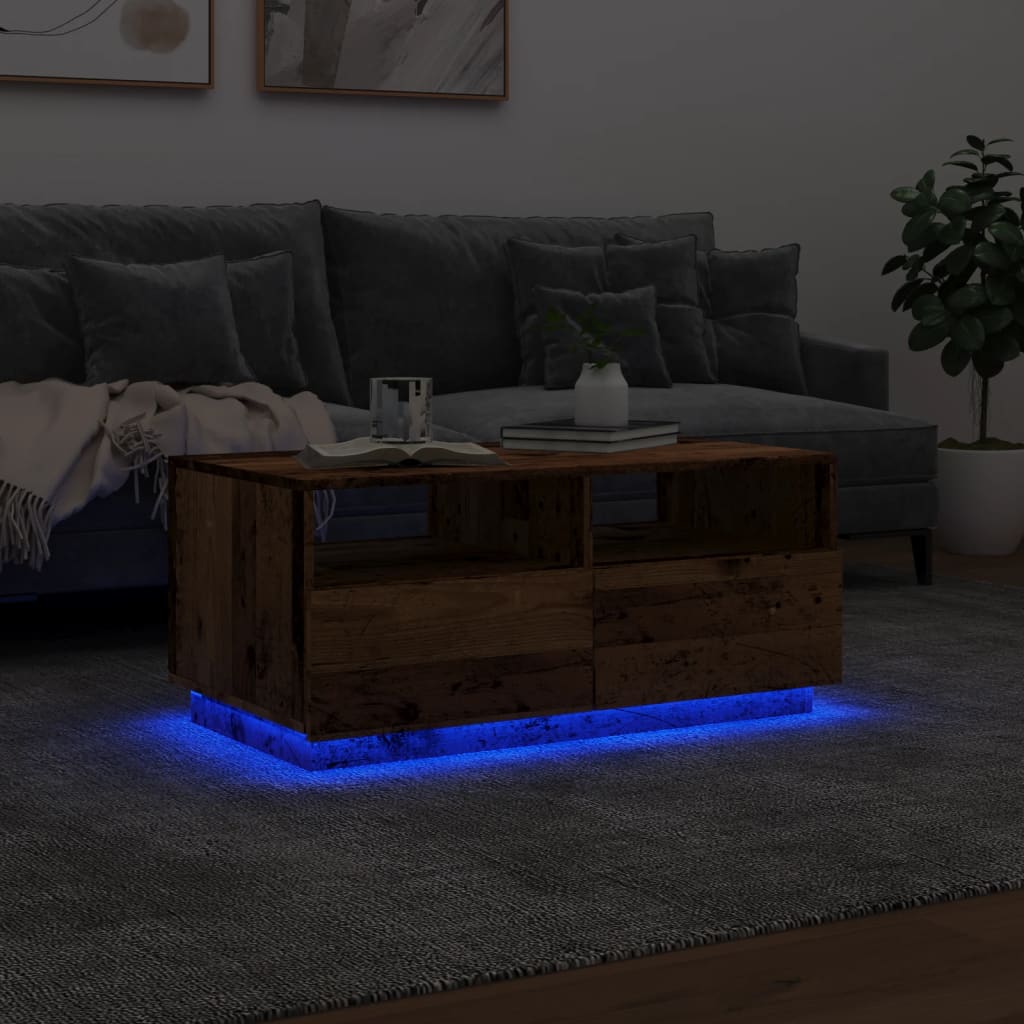 Couchtisch mit LED-Leuchten Altholz-Optik 90x49x40 cm