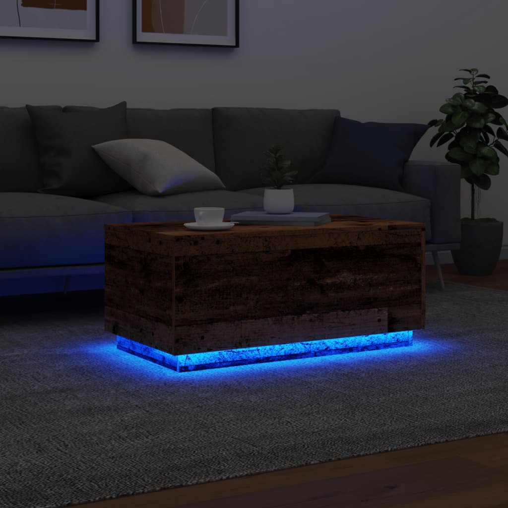 Couchtisch mit LED-Leuchten Altholz-Optik 90x50x40 cm