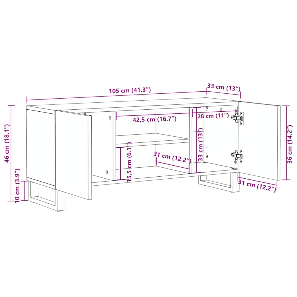 TV-Schrank Schwarz 105x33x46 cm Massivholz Mango