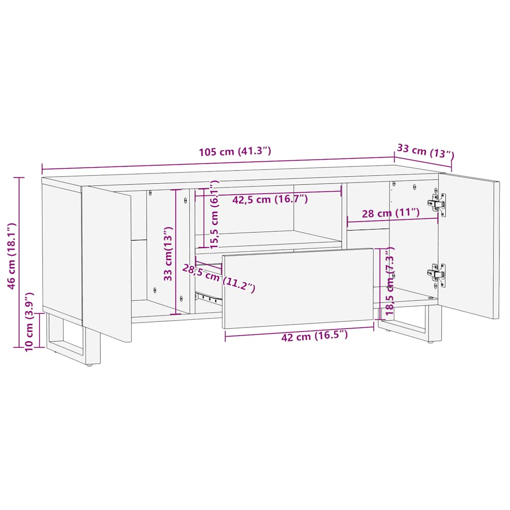 TV-Schrank Schwarz 105x33x46 cm Massivholz Mango