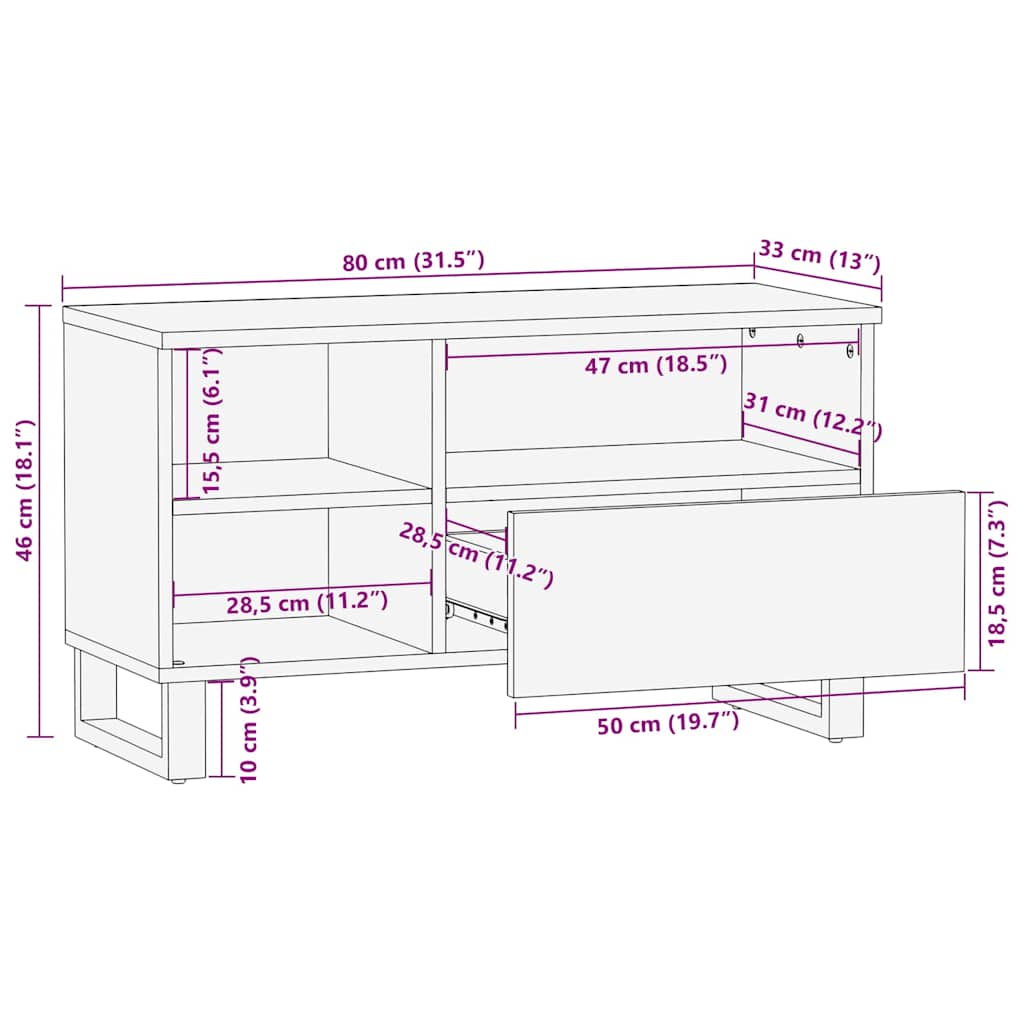 TV-Schrank 80x33x46 cm Massivholz Mango