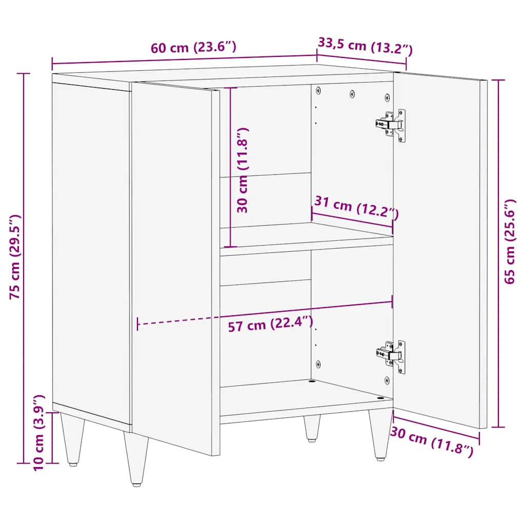 Sideboard Hellgrau 60x33,5x75 cm Massivholz Mango