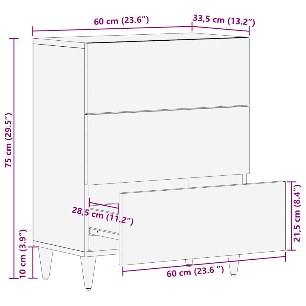 Sideboard Hellgrau 60x33,5x75 cm Massivholz Mango