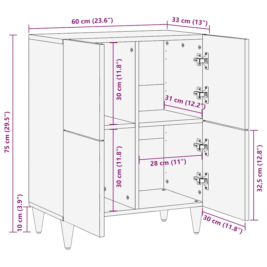 Sideboard 60x33x75 cm Massivholz Mango