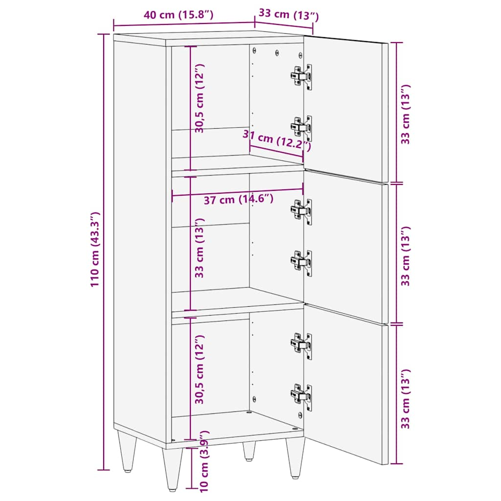 Highboard 40x33x110 cm Massivholz Mango