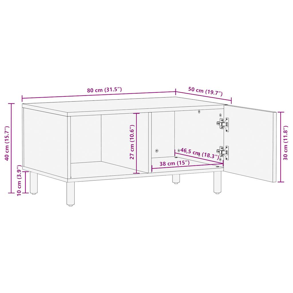 Couchtisch Schwarz 80x50x40 cm Raues Mangoholz