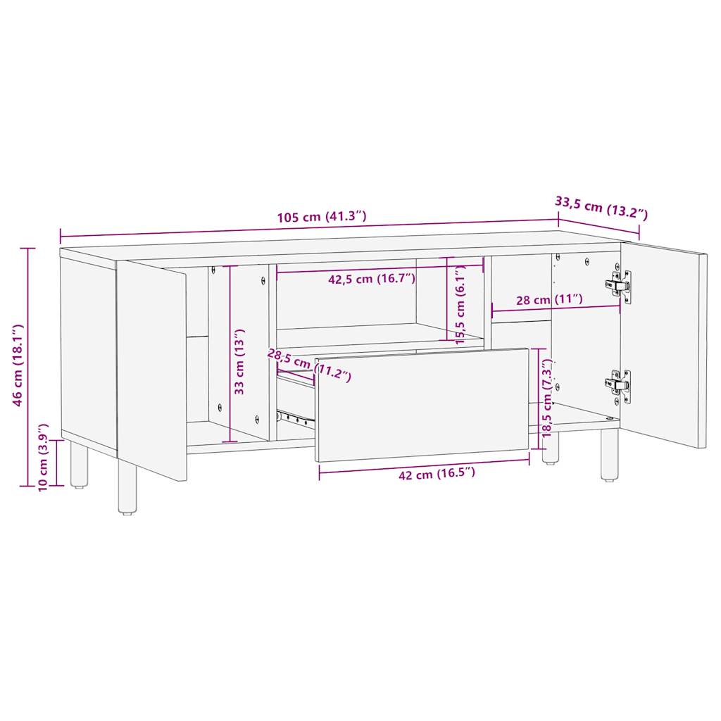 TV-Schrank Schwarz 105x33,5x46 cm Raues Mangoholz