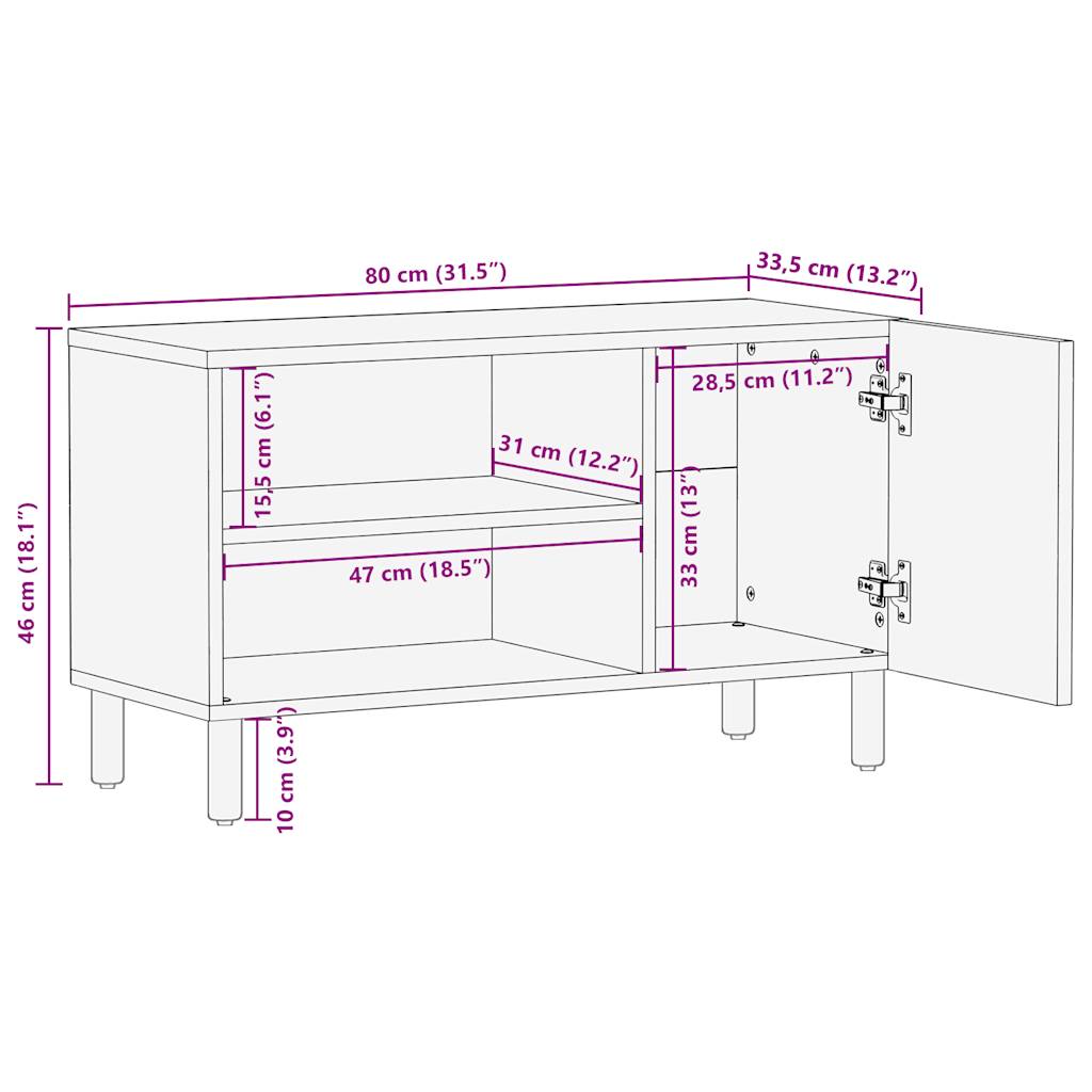 TV-Schrank Schwarz 80x33,5x46 cm Raues Mangoholz