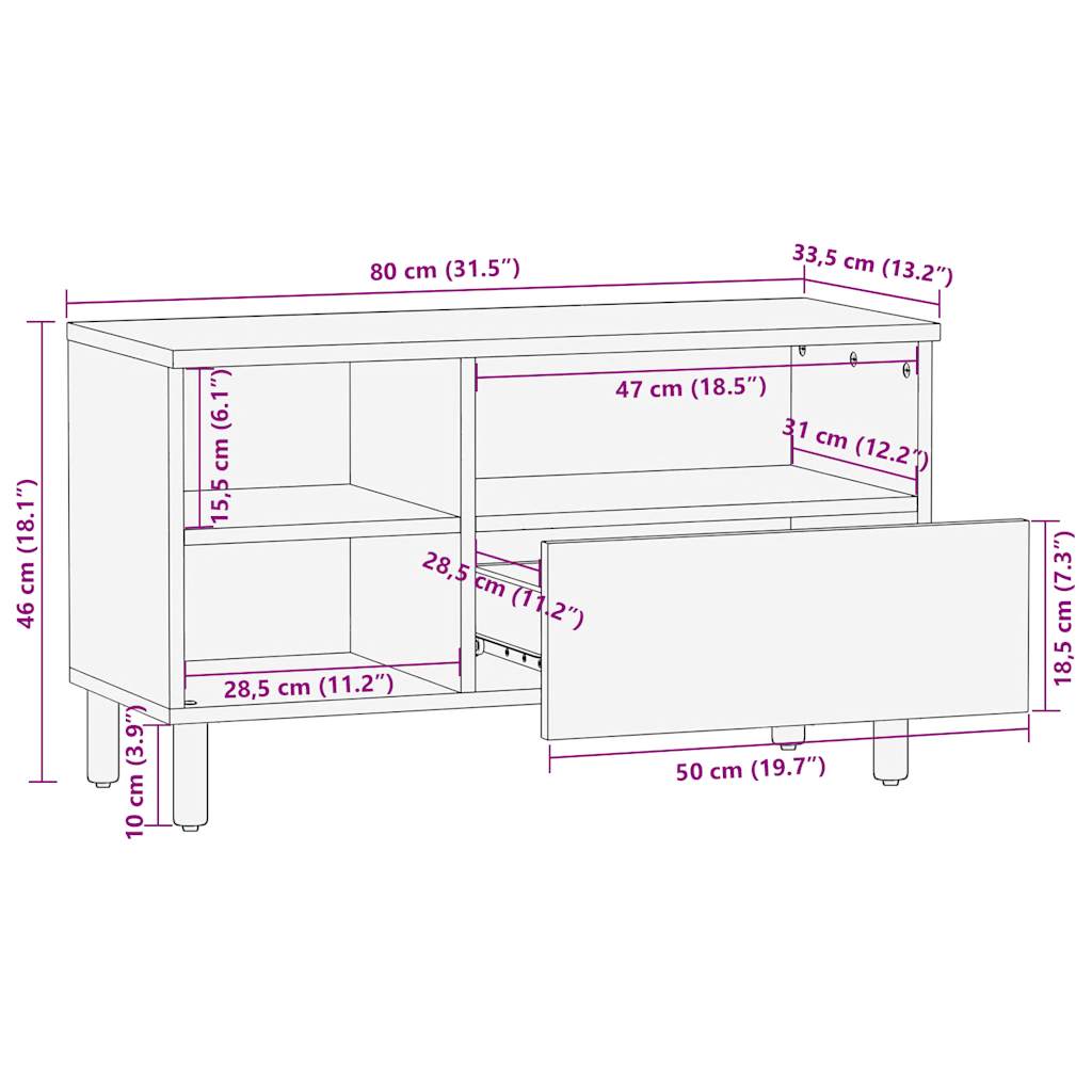 TV-Schrank Schwarz 80x33,5x46 cm Raues Mangoholz