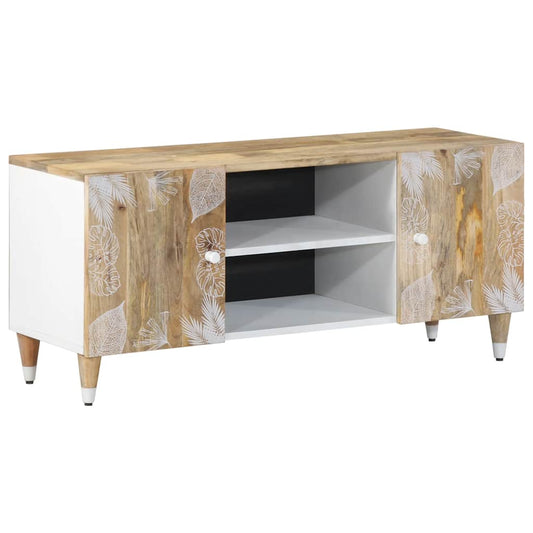 TV-Schrank mit Blätter 105x33,5x46 cm Massivholz Mango