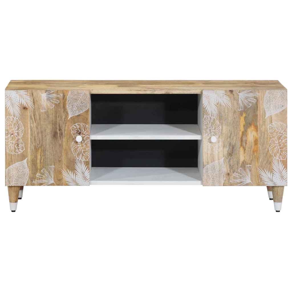 TV-Schrank mit Blätter 105x33,5x46 cm Massivholz Mango