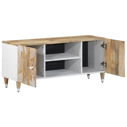 TV-Schrank mit Blätter 105x33,5x46 cm Massivholz Mango