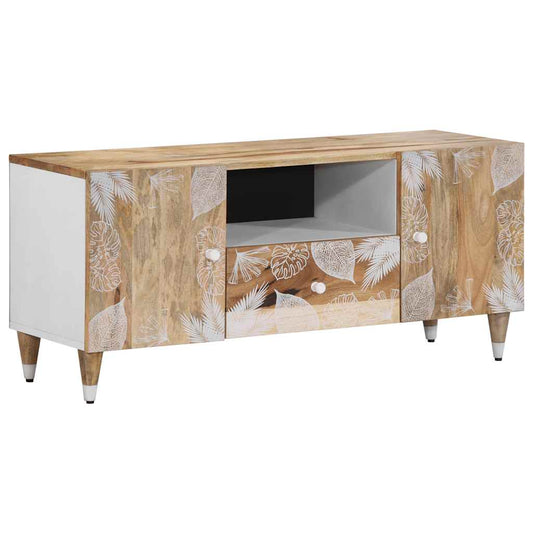 TV-Schrank mit Blätter 105x33,5x46 cm Massivholz Mango