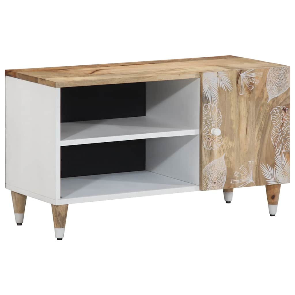 TV-Schrank mit Blätter 80x31,5x46 cm Massivholz Mango