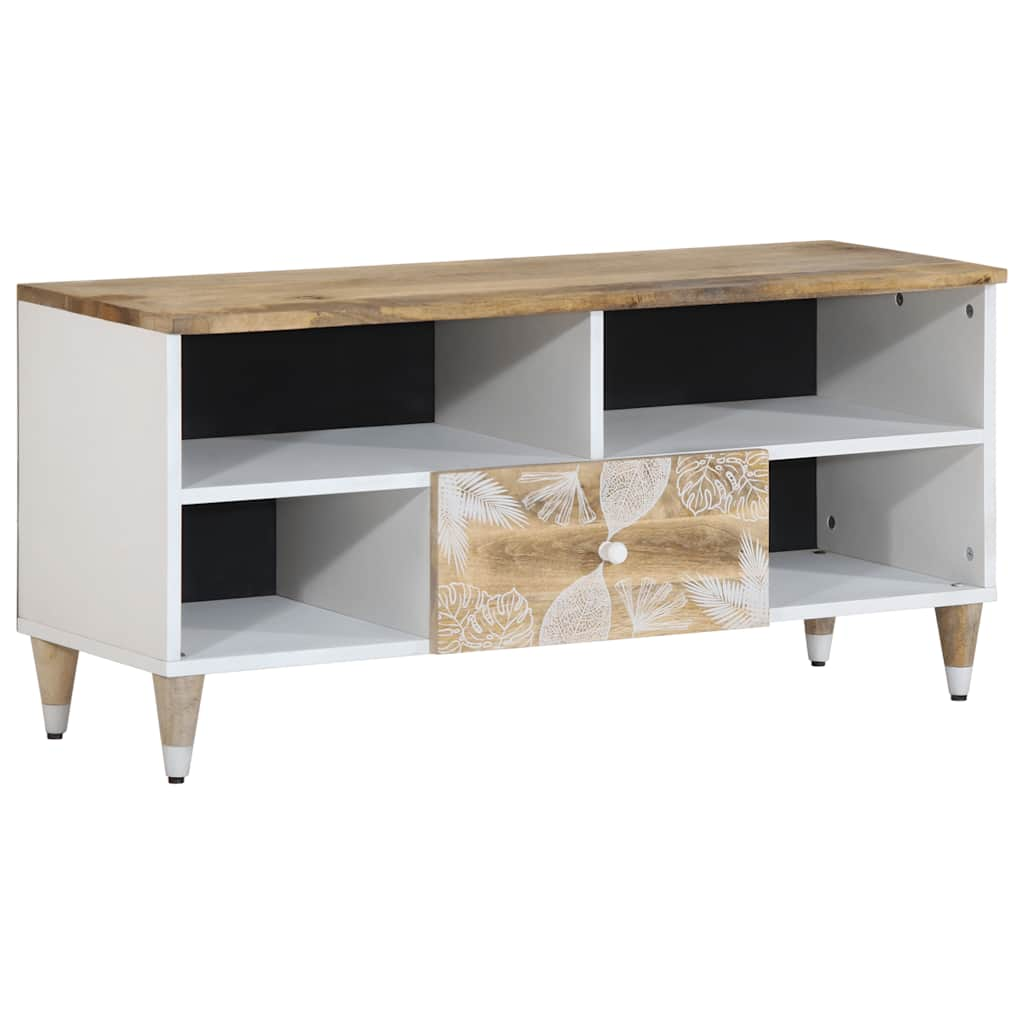 TV-Schrank mit Blätter 100x33,5x46 cm Massivholz Mango