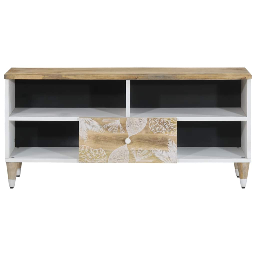 TV-Schrank mit Blätter 100x33,5x46 cm Massivholz Mango