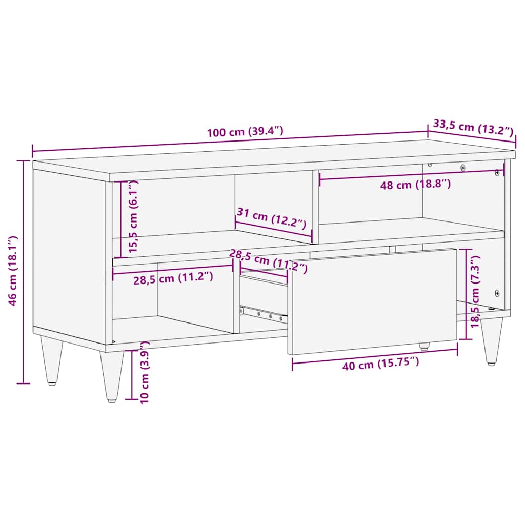 TV-Schrank mit Blätter 100x33,5x46 cm Massivholz Mango