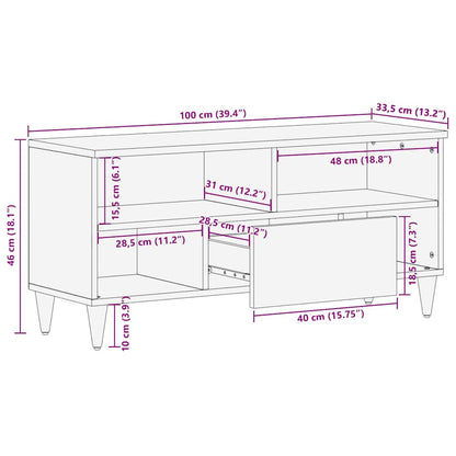 TV-Schrank mit Blätter 100x33,5x46 cm Massivholz Mango