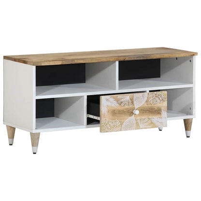 TV-Schrank mit Blätter 100x33,5x46 cm Massivholz Mango