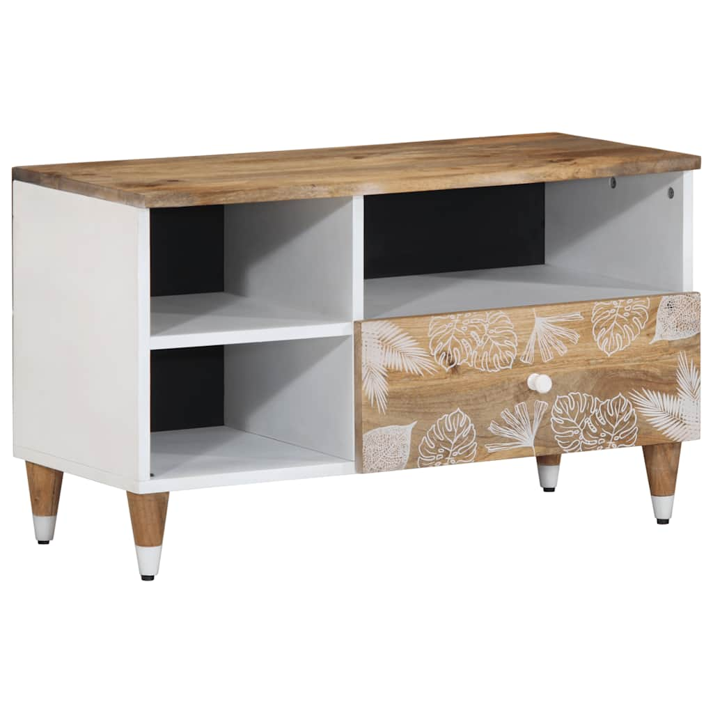 TV-Schrank mit Blätter 80x33,5x46 cm Massivholz Mango