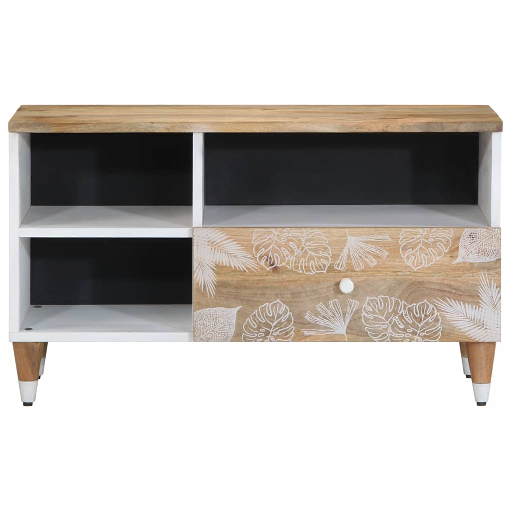 TV-Schrank mit Blätter 80x33,5x46 cm Massivholz Mango