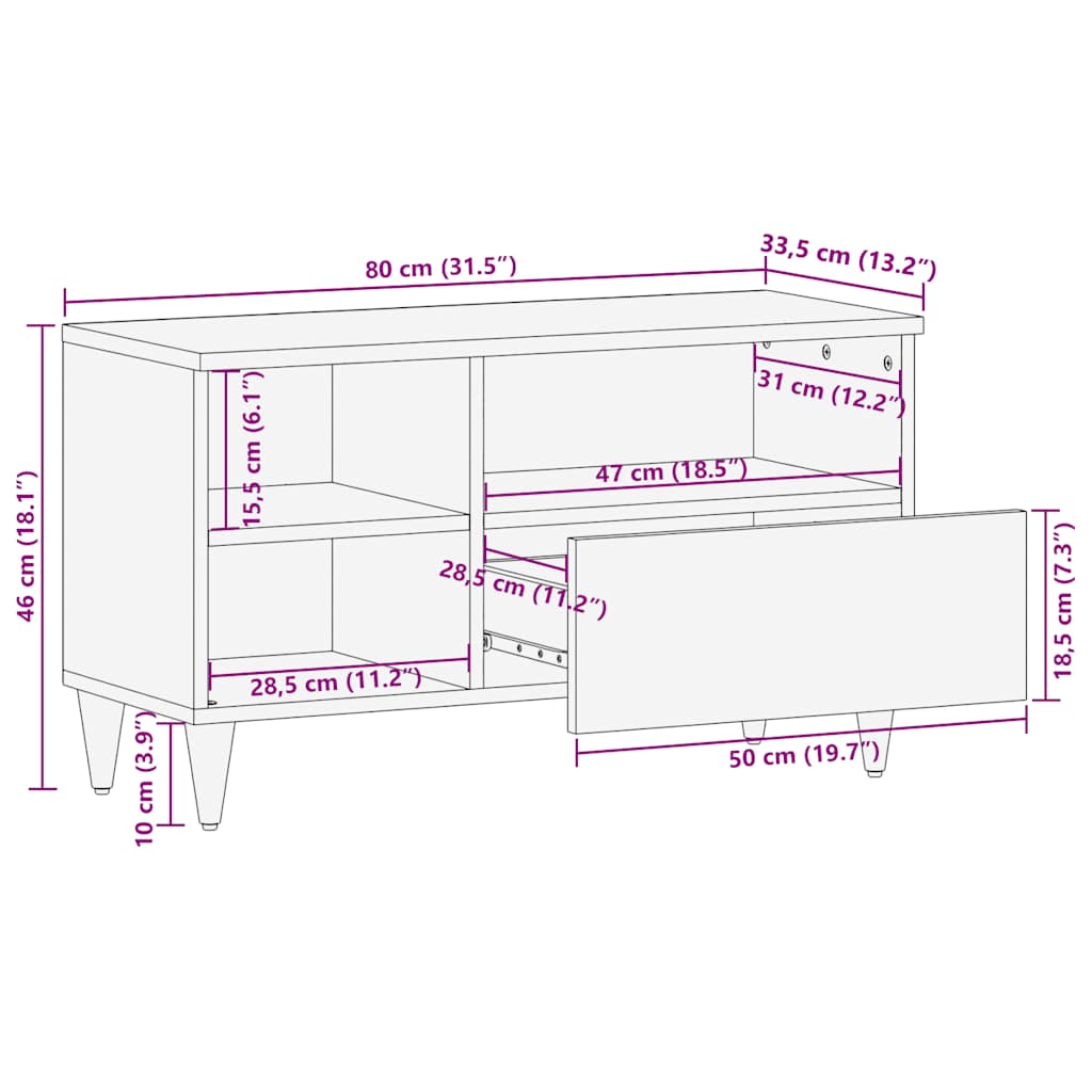 TV-Schrank mit Blätter 80x33,5x46 cm Massivholz Mango