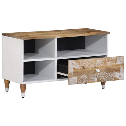 TV-Schrank mit Blätter 80x33,5x46 cm Massivholz Mango