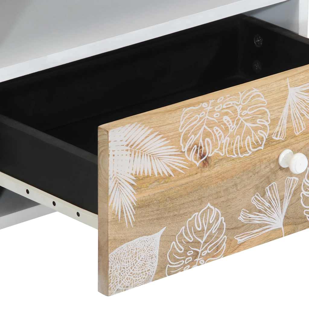 TV-Schrank mit Blätter 80x33,5x46 cm Massivholz Mango