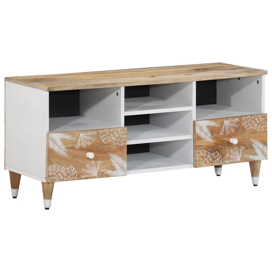 TV-Schrank mit Blätter 100x33,5x46 cm Massivholz Mango