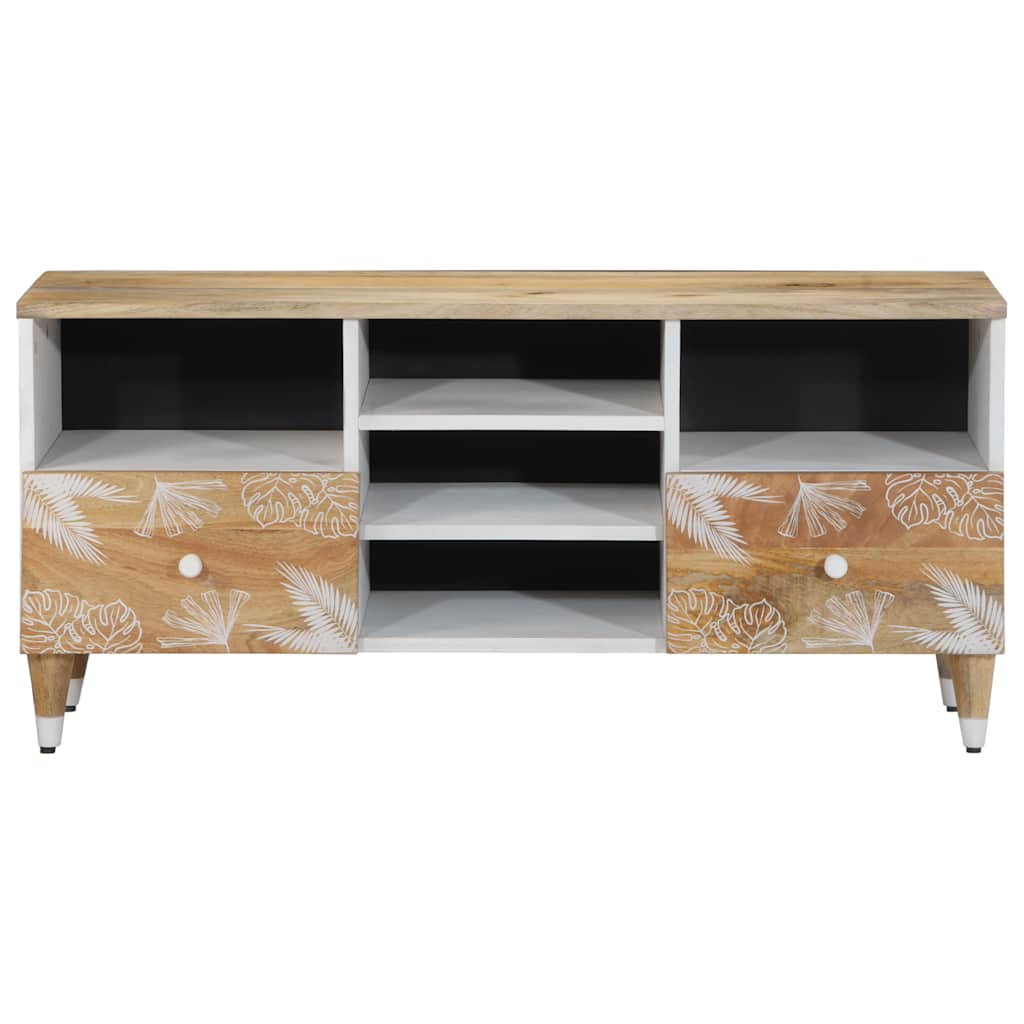 TV-Schrank mit Blätter 100x33,5x46 cm Massivholz Mango