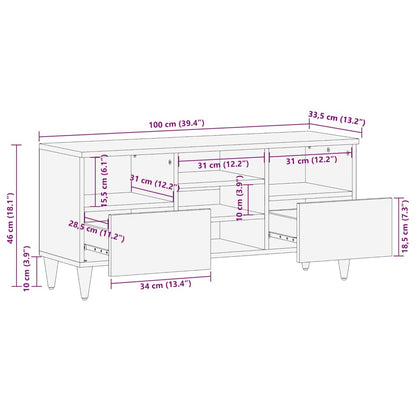 TV-Schrank mit Blätter 100x33,5x46 cm Massivholz Mango