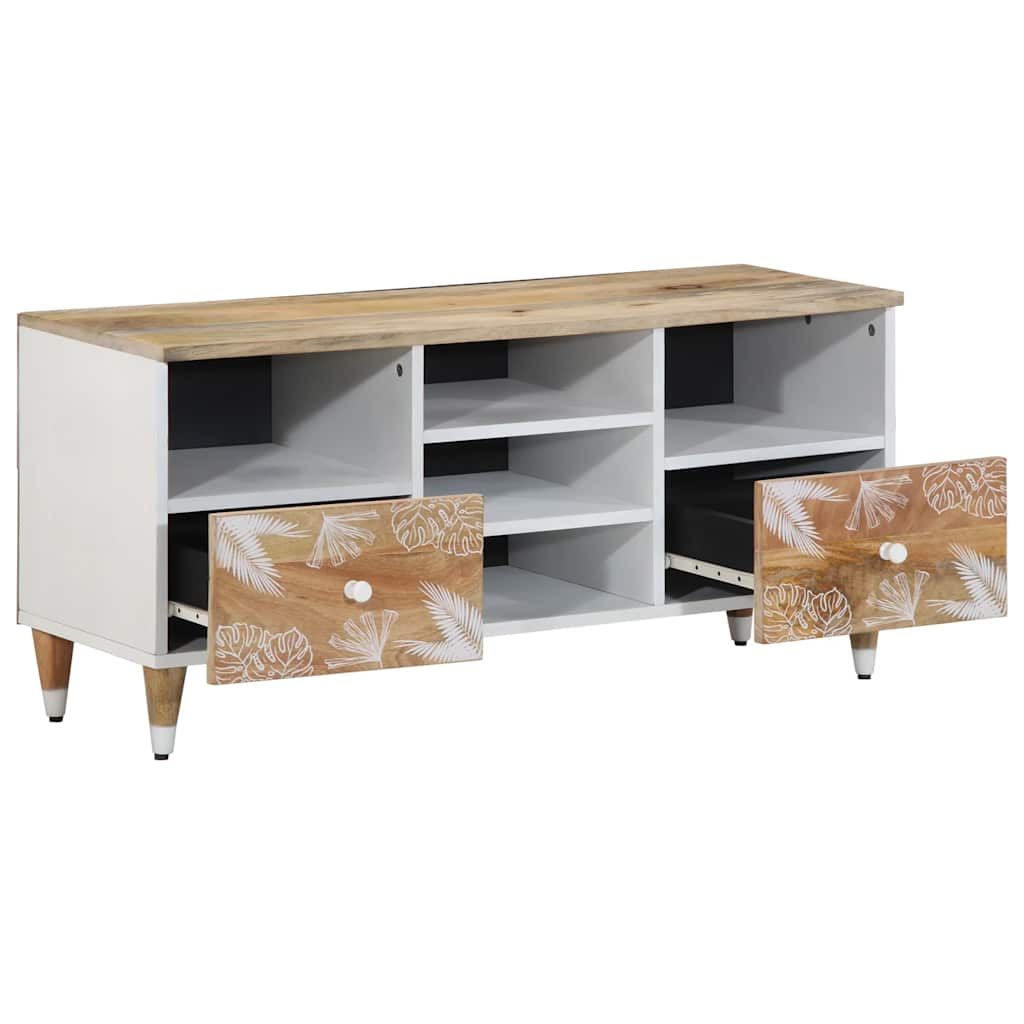 TV-Schrank mit Blätter 100x33,5x46 cm Massivholz Mango