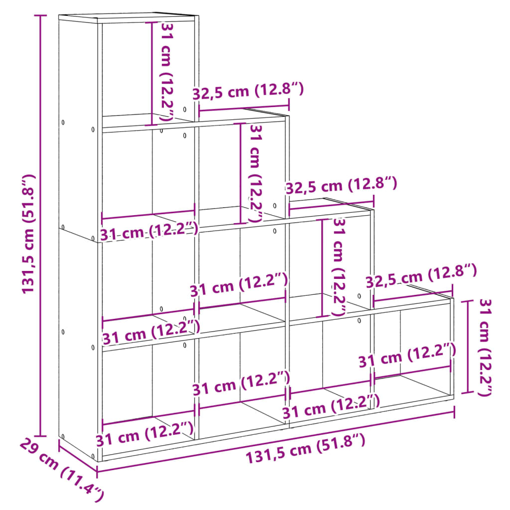 Raumteiler-Bücherregal 4 Stufen Altholz-Optik 131,5x29x131,5 cm