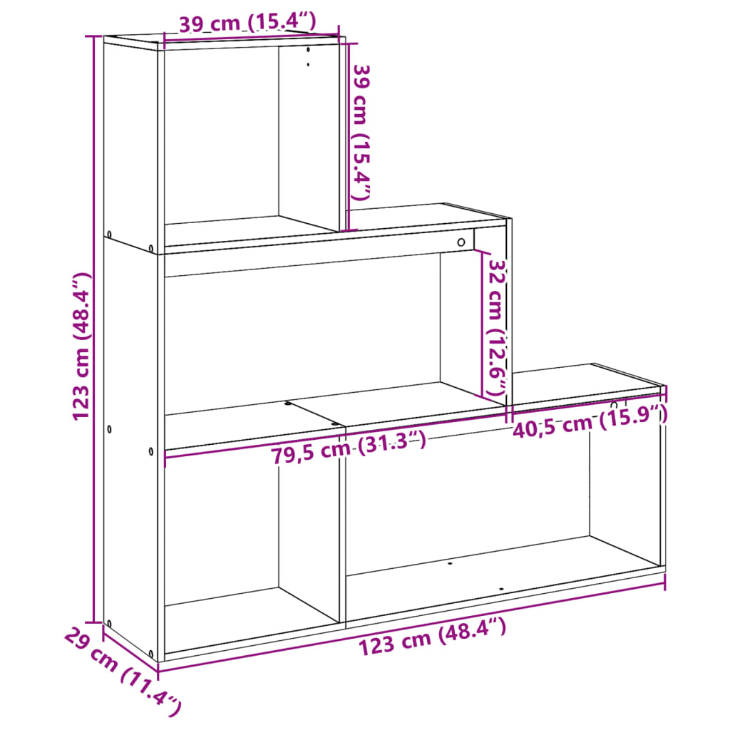 Raumteiler-Bücherregal 3 Stufen Altholz-Optik 123x29x123 cm