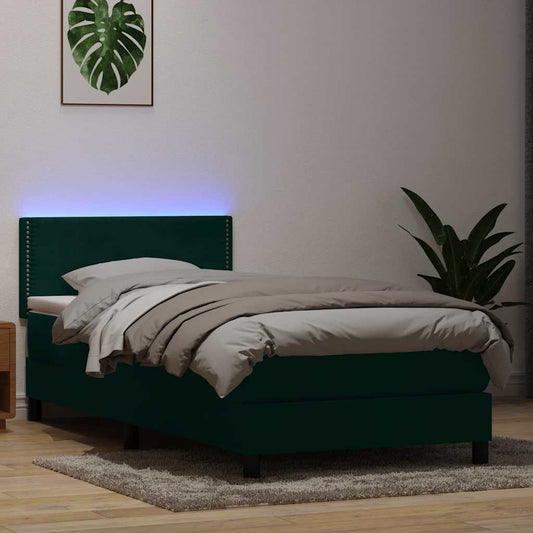 Boxspringbett mit Matratze & LED Dunkelgrün 80x220 cm Samt