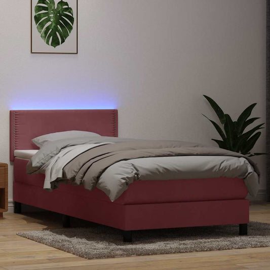 Boxspringbett mit Matratze & LED Rosa 100x220 cm Samt