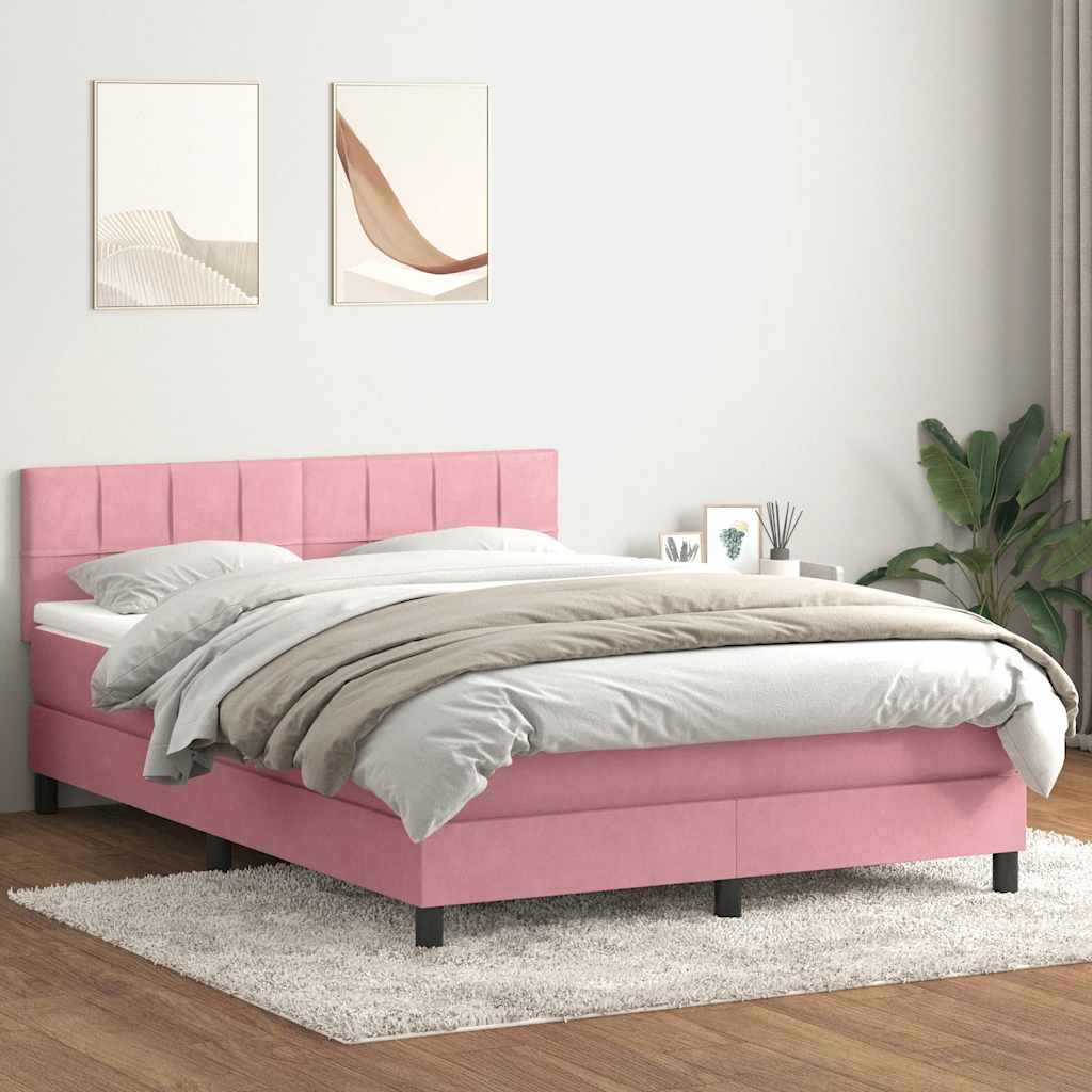 Boxspringbett mit Matratze & LED Rosa 140x220 cm Samt