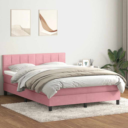 Boxspringbett mit Matratze & LED Rosa 140x220 cm Samt