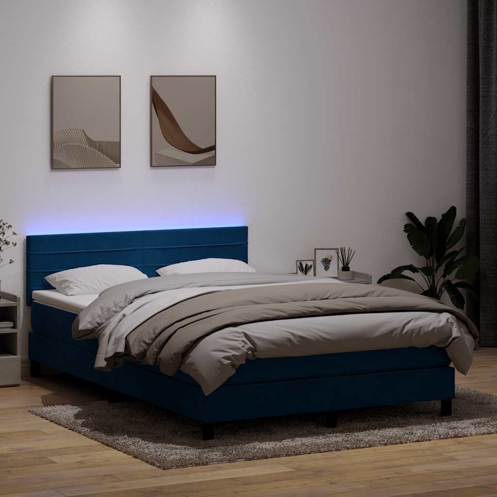 Boxspringbett mit Matratze & LED Dunkelblau 140x210 cm Samt
