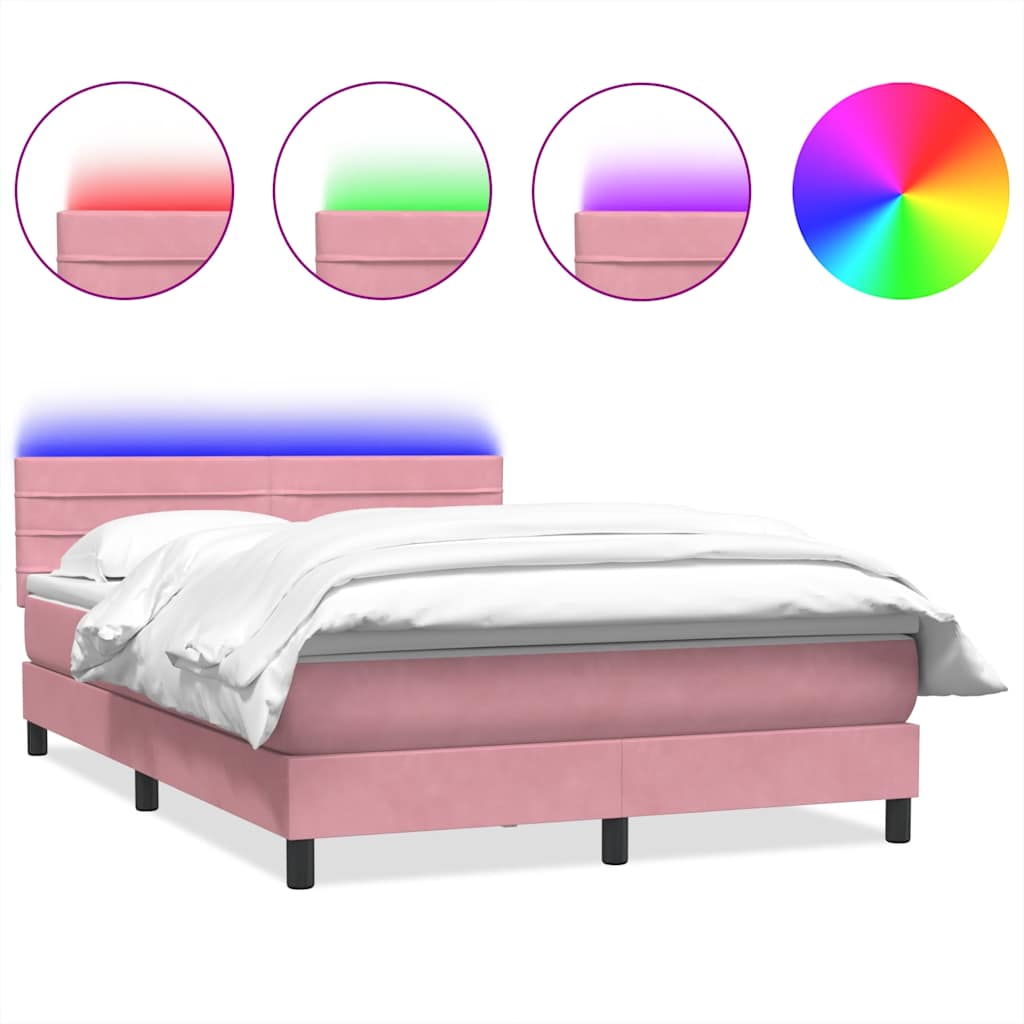 Boxspringbett mit Matratze & LED Rosa 140x210 cm Samt