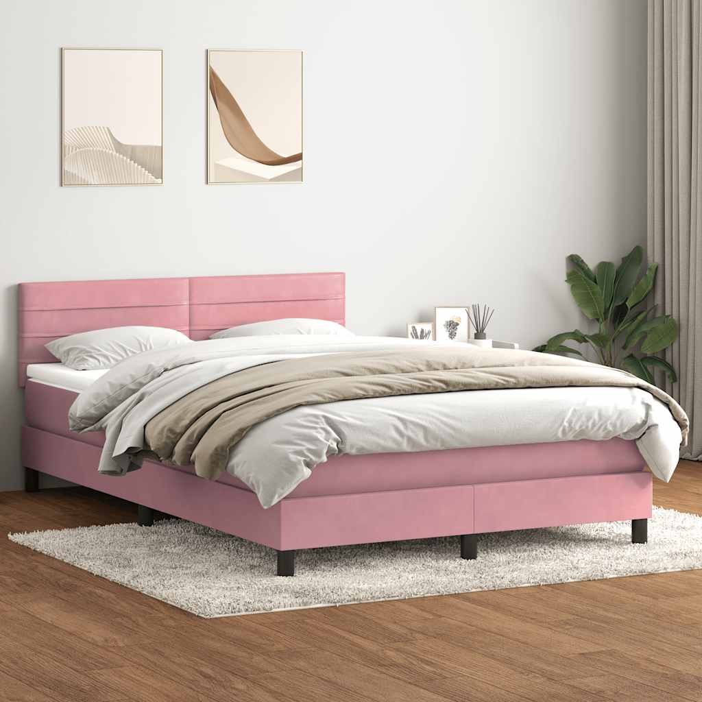 Boxspringbett mit Matratze & LED Rosa 140x210 cm Samt