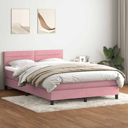 Boxspringbett mit Matratze & LED Rosa 140x210 cm Samt