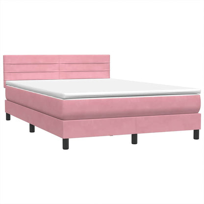 Boxspringbett mit Matratze & LED Rosa 140x210 cm Samt