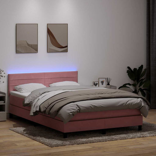 Boxspringbett mit Matratze & LED Rosa 140x210 cm Samt