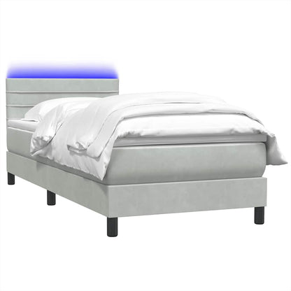 Boxspringbett mit Matratze & LED Hellgrau 80x220 cm Samt
