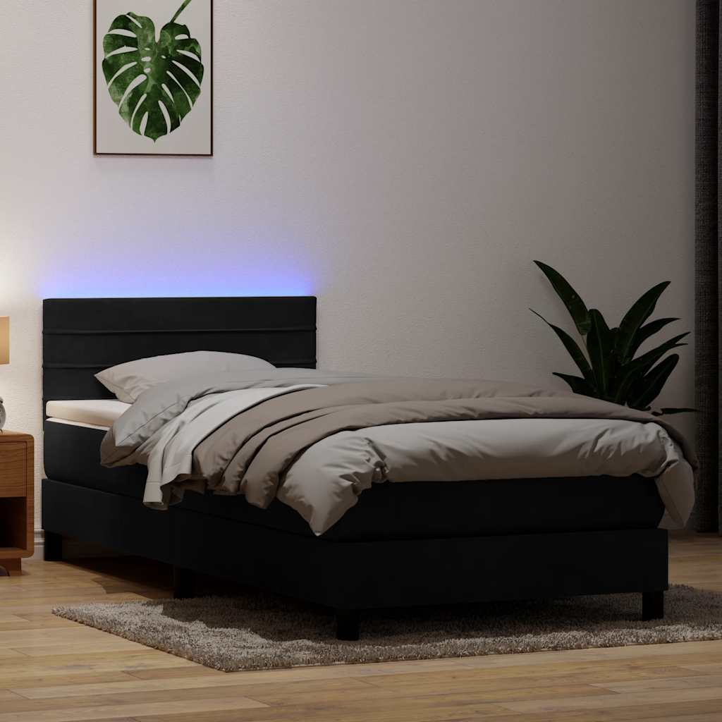 Boxspringbett mit Matratze & LED Schwarz 80x220 cm Samt